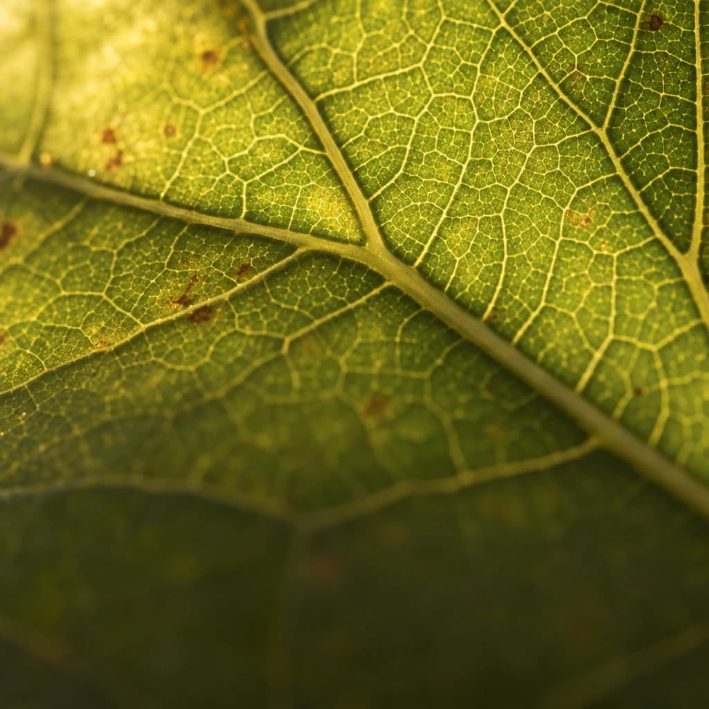 Backlit leaf showing its connected network of veins