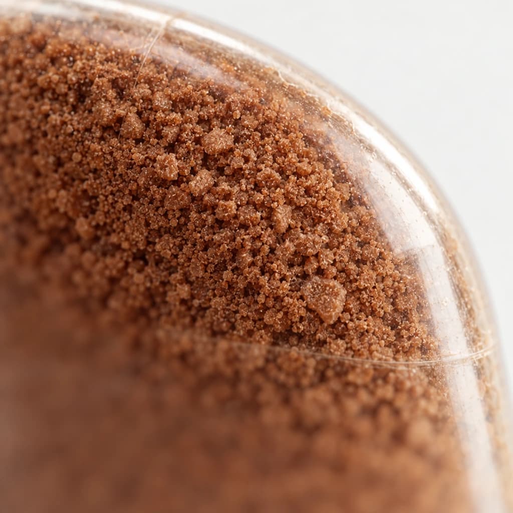 Macro close-up of densely packed powder inside an allium. capsule